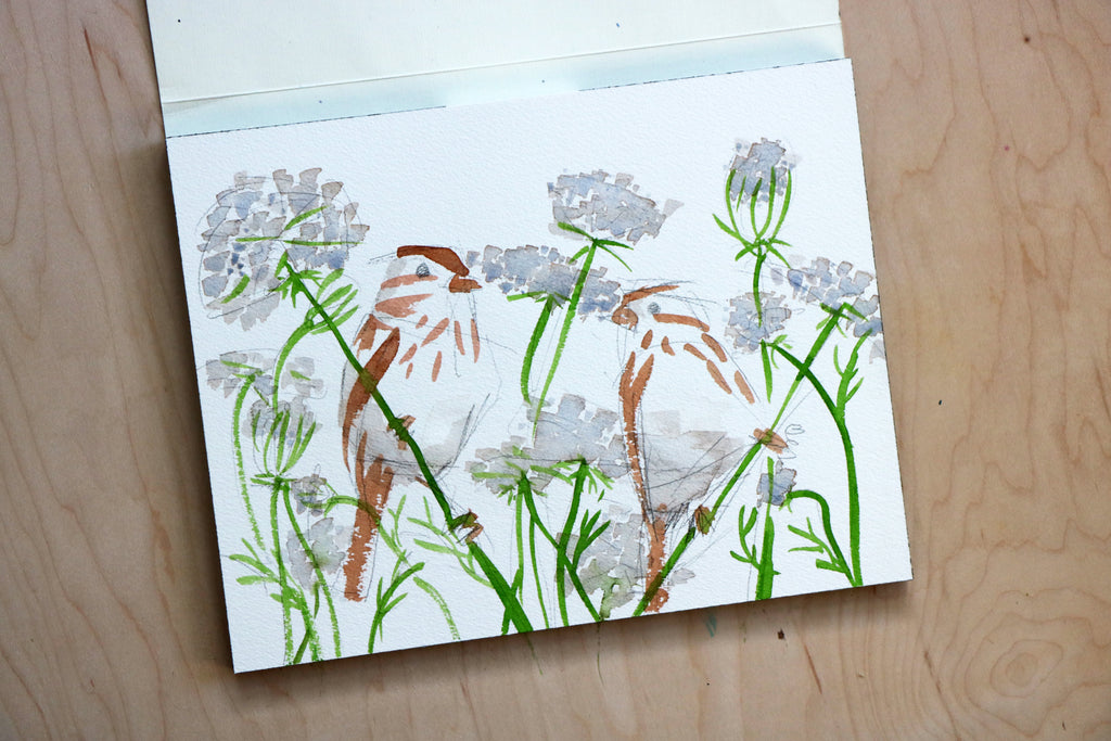 Working on Watercolor Birds and Florals