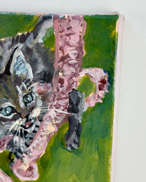 Kitten Playing with Lace Original Painting by Angela Moulton