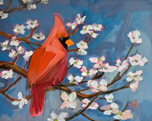 Cardinal and Blossoms Original Painting by Angela Moulton