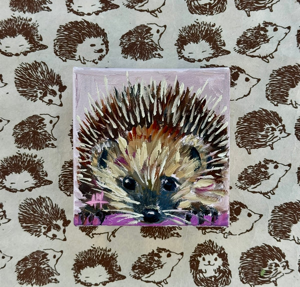 Happy Hedgehog Mini Original Painting by Angela Moulton