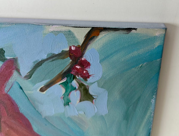 Cardinals and Holly Original Painting by Angela Moulton