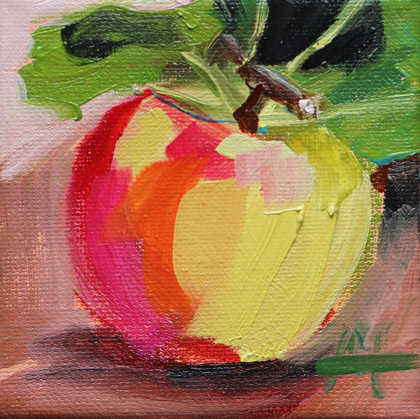 Apple with Leaves Original Painting by Angela Moulton