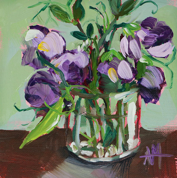 Sweetpeas in Vase Original Painting by Angela Moulton