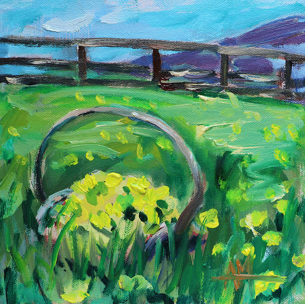 Basket of Dandelions Original Painting by Angela Moulton