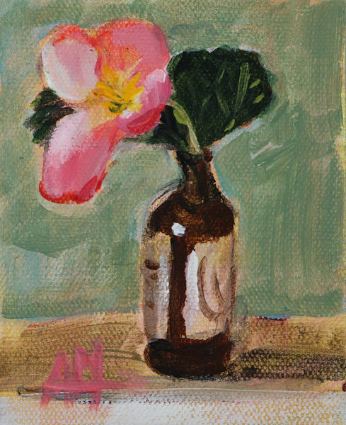 Begonias in Vanilla Extract Jar Original Painting by Angela Moulton