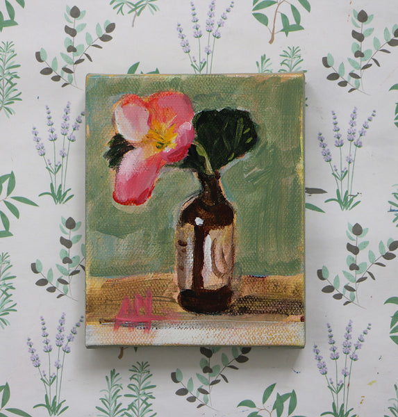 Begonias in Vanilla Extract Jar Original Painting by Angela Moulton