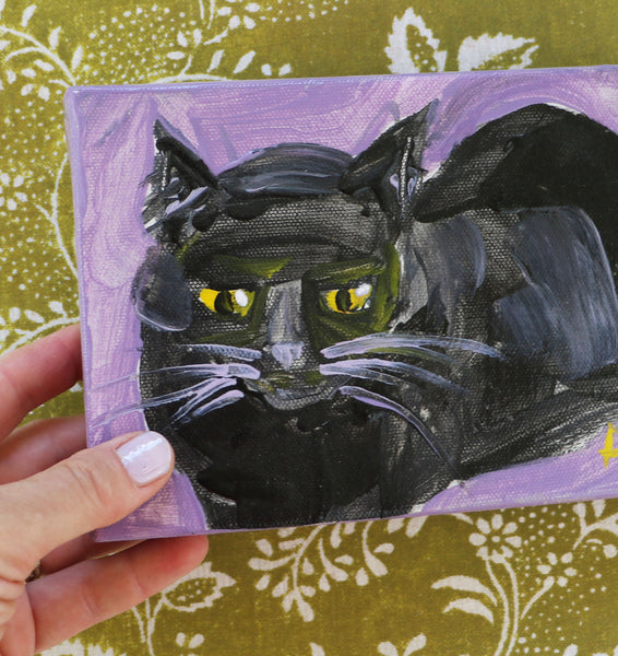 Black Cat on Purple Original Painting by Angela Moulton