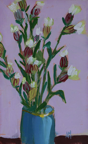 Bladder Campion Flowers in Vase Original Painting by Angela Moulton