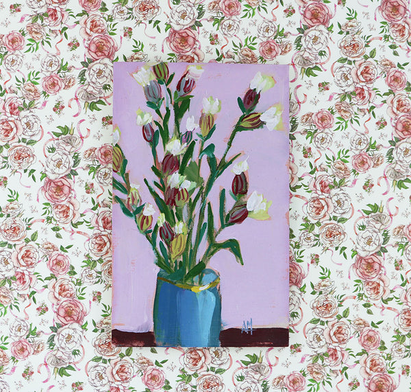 Bladder Campion Flowers in Vase Original Painting by Angela Moulton