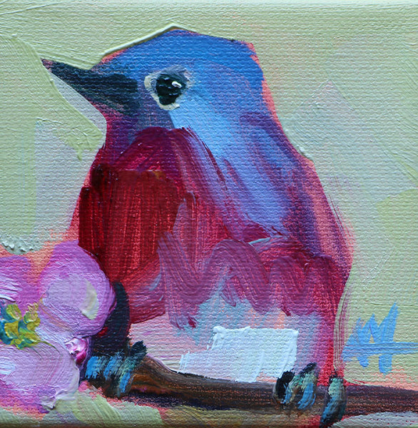 Bluebird and Pink Blossom Original Painting by Angela Moulton