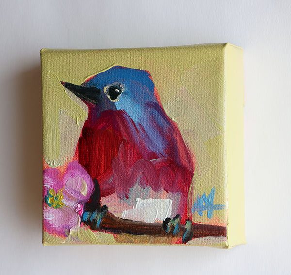 Bluebird and Pink Blossom Original Painting by Angela Moulton