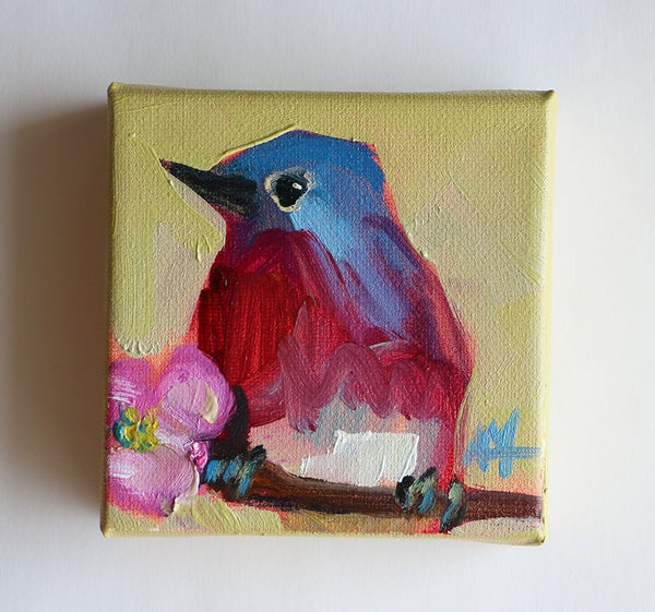 Bluebird and Pink Blossom Original Painting by Angela Moulton