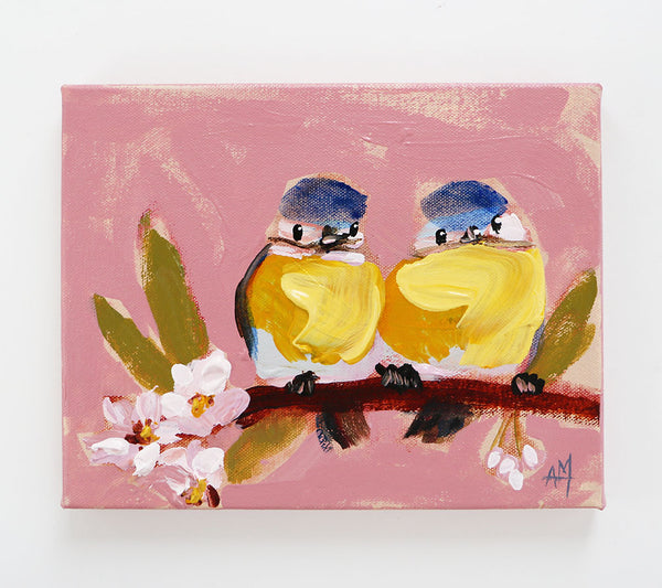 Blue Titbirds on Pink Original Painting by Angela Moulton