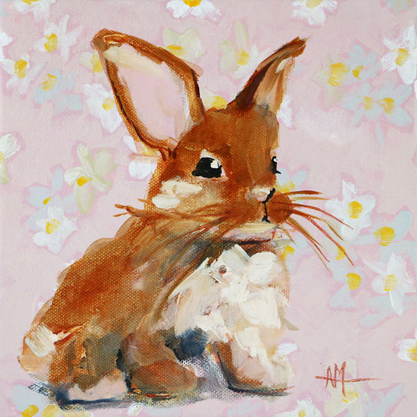 Bunny on Daisies Original Painting by Angela Moulton