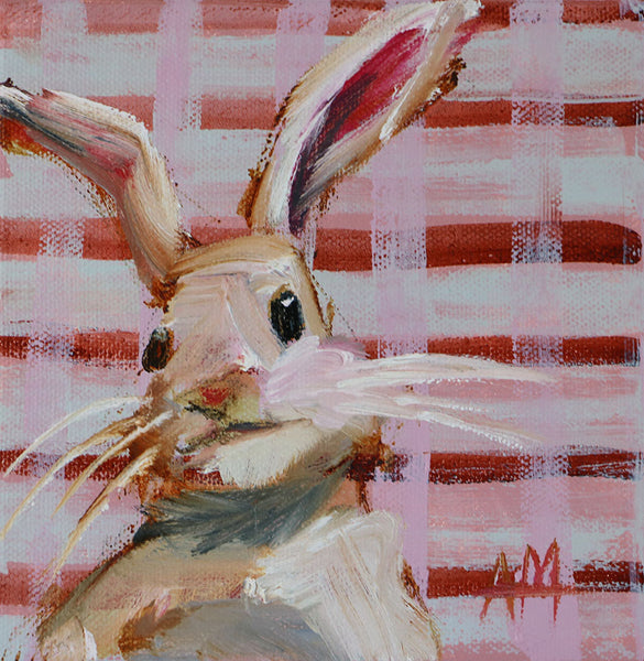 Bunny on Plaid Original Painting by Angela Moulton