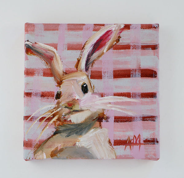 Bunny on Plaid Original Painting by Angela Moulton