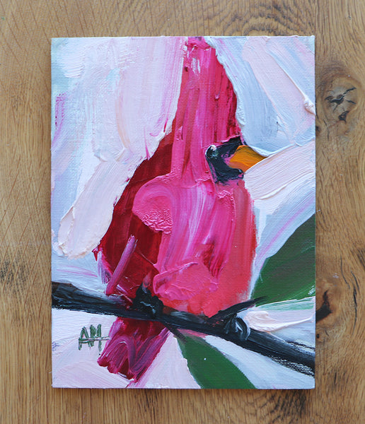 Cardinal no. 650 Original Oil Painting by Angela Moulton