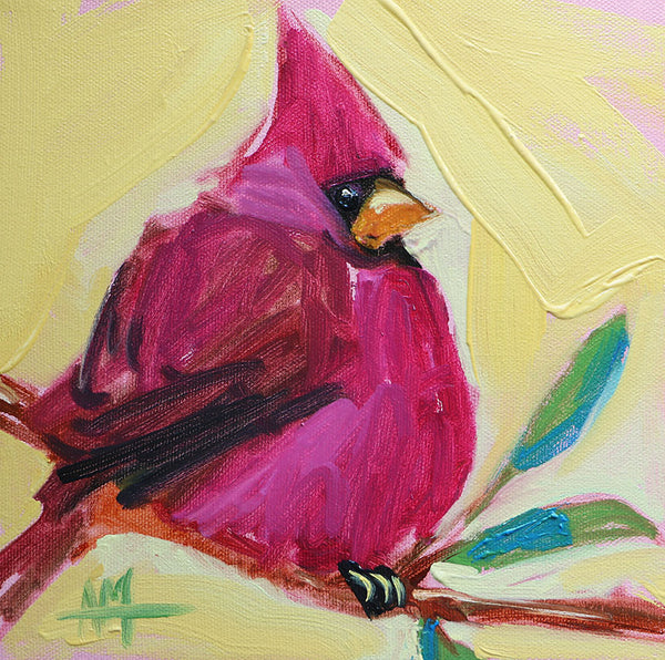 Cardinal on Yellow Original Painting by Angela Moulton