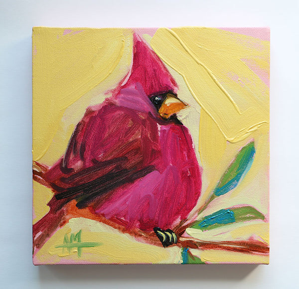 Cardinal on Yellow Original Painting by Angela Moulton