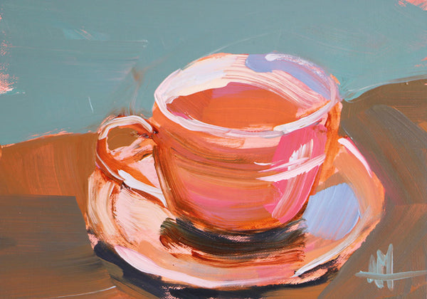 Carnival Glass Teacup and Saucer Original Painting by Angela Moulton