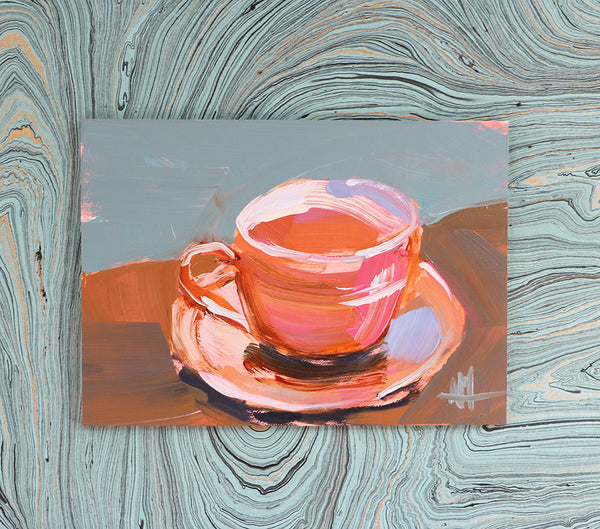 Carnival Glass Teacup and Saucer Original Painting by Angela Moulton