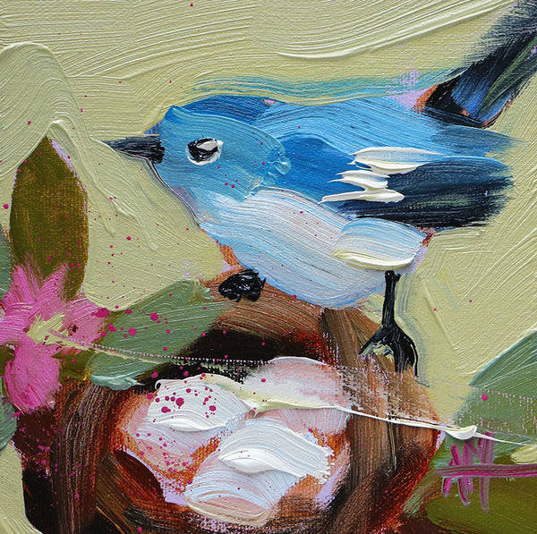 Cerulean Warbler Watching Over Nest of Eggs Original Painting by Angela Moulton