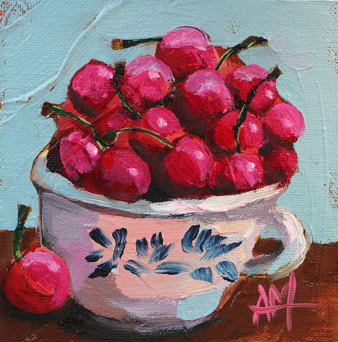 Cherries in Bowl Original Painting by Angela Moulton – Pratt Creek Art