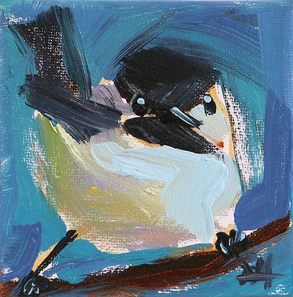 Chickadee on Blue Original Painting by Angela Moulton