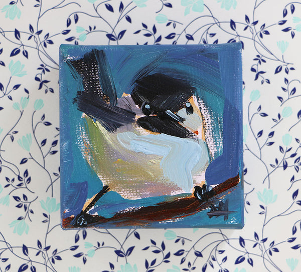 Chickadee on Blue Original Painting by Angela Moulton