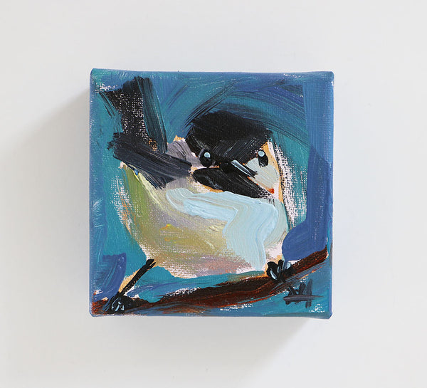Chickadee on Blue Original Painting by Angela Moulton