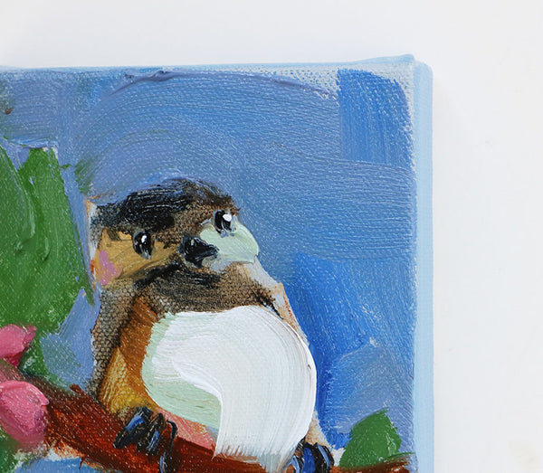 Chickadee and Pink Blossom Original Painting by Angela Moulton