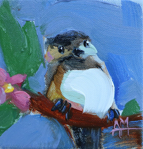 Chickadee and Pink Blossom Original Painting by Angela Moulton