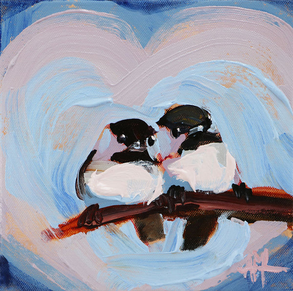 Chickadees and Blue Heart Sky Original Painting by Angela Moulton