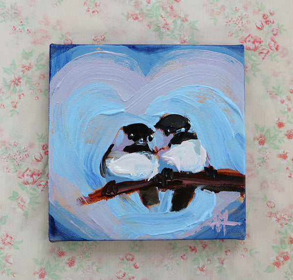 Chickadees and Blue Heart Sky Original Painting by Angela Moulton