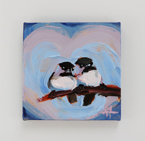 Chickadees and Blue Heart Sky Original Painting by Angela Moulton