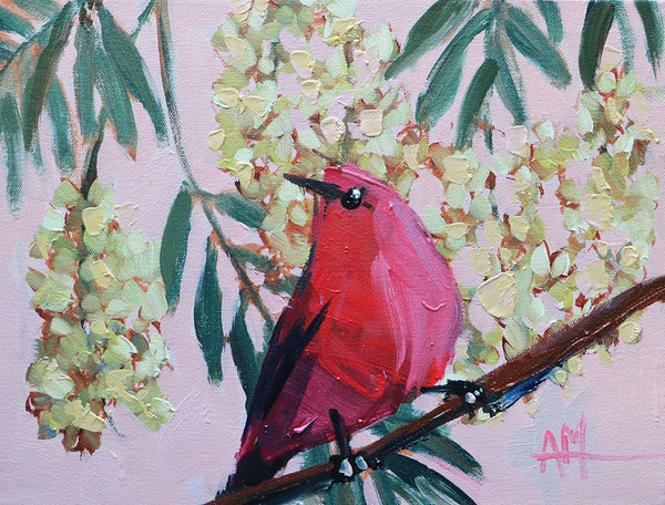 Crimson Sunbird Original Painting by Angela Moulton