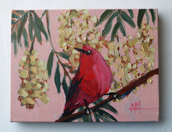 Crimson Sunbird Original Painting by Angela Moulton