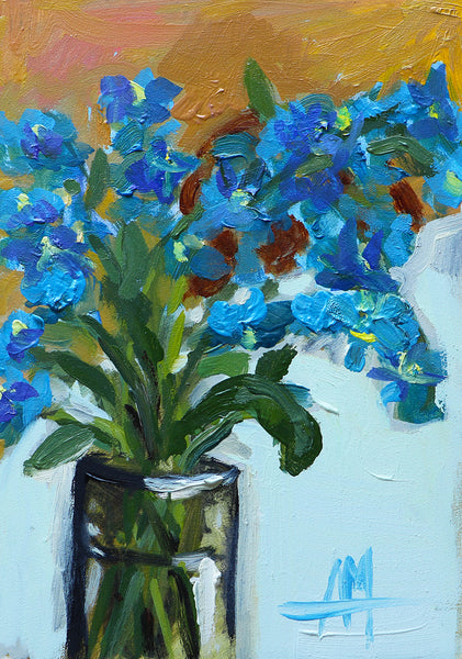 Forget-Me-Nots in Vase Original Oil Painting Angela Moulton
