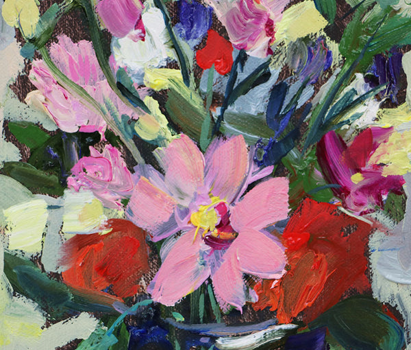 End of Summer Flowers in Vintage Wood Frame Original Painting by Angela Moulton