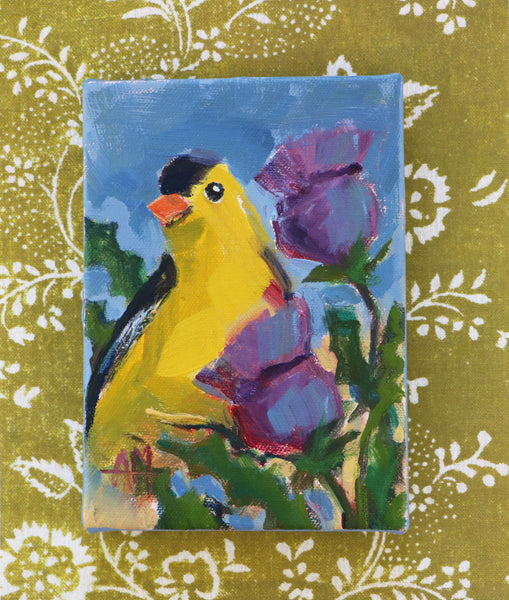 Goldfinch and Purple Thistle Original Painting by Angela Moulton