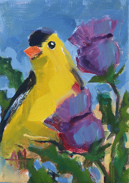 Goldfinch and Purple Thistle Original Painting by Angela Moulton
