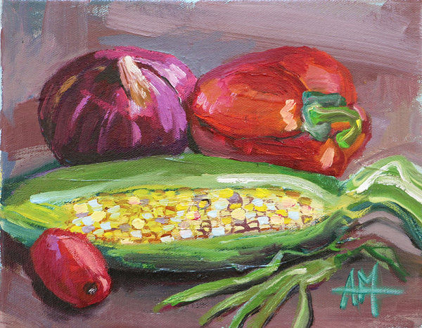 Harvest Vegetables  Original Painting by Angela Moulton