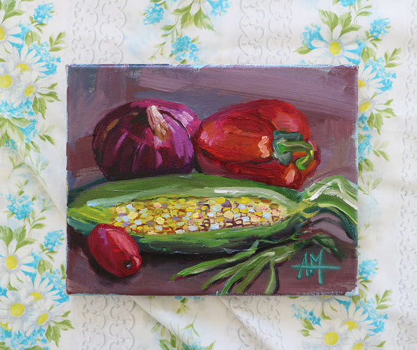 Harvest Vegetables  Original Painting by Angela Moulton