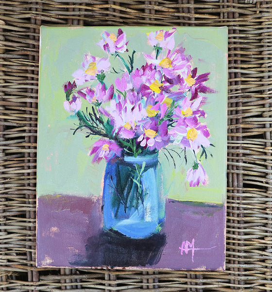 Jar of Cosmos Original Oil Painting Angela Moulton