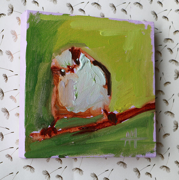 Long-Tailed Titbird on Green Original Painting by Angela Moulton