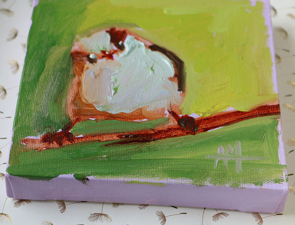 Long-Tailed Titbird on Green Original Painting by Angela Moulton