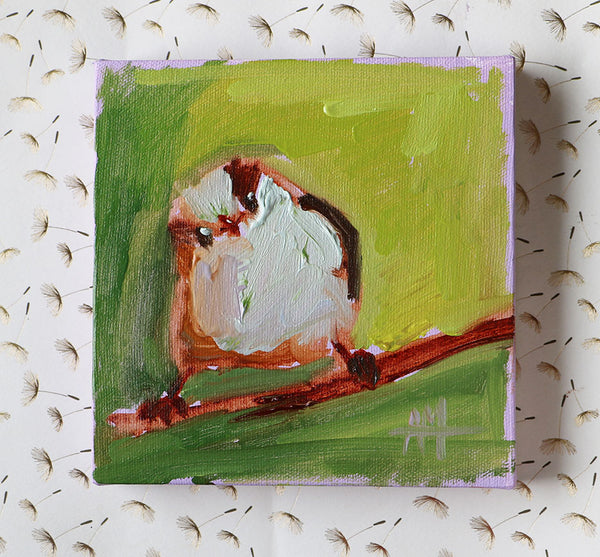 Long-Tailed Titbird on Green Original Painting by Angela Moulton