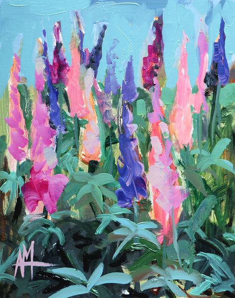 Lupine Flowers Original Painting by Angela Moulton