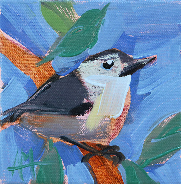 Nuthatch on Blue Original Painting by Angela Moulton