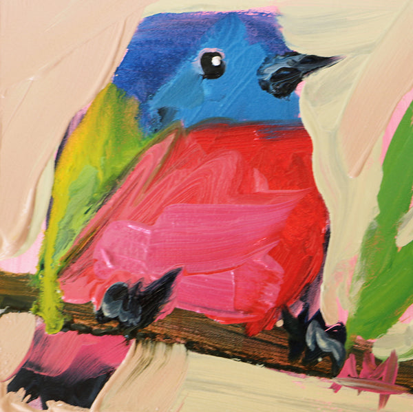 Painted Bunting on Branch Original Painting by Angela Moulton